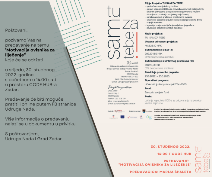 Najava predavanja: Motivacija ovisnika za liječenje