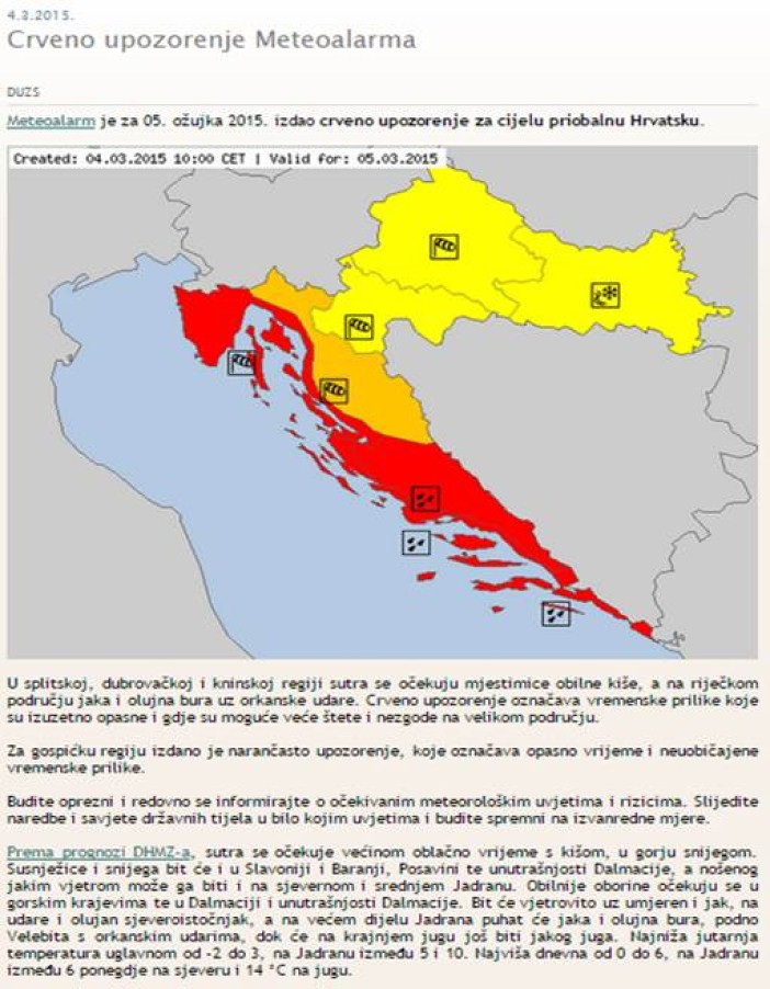 Crveno upozorenje Meteoalarma