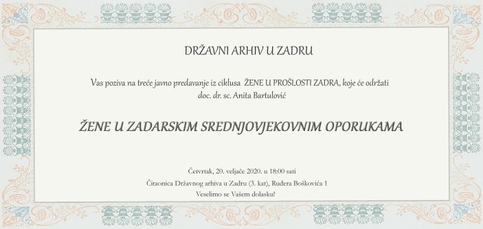 Javno predavanje "Žene u zadarskim srednjovjekovnim oporukama"